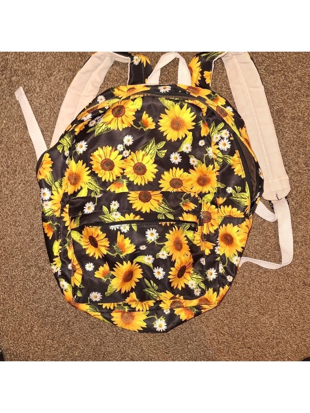 Sunflower Print Backpack Medium with Pockets